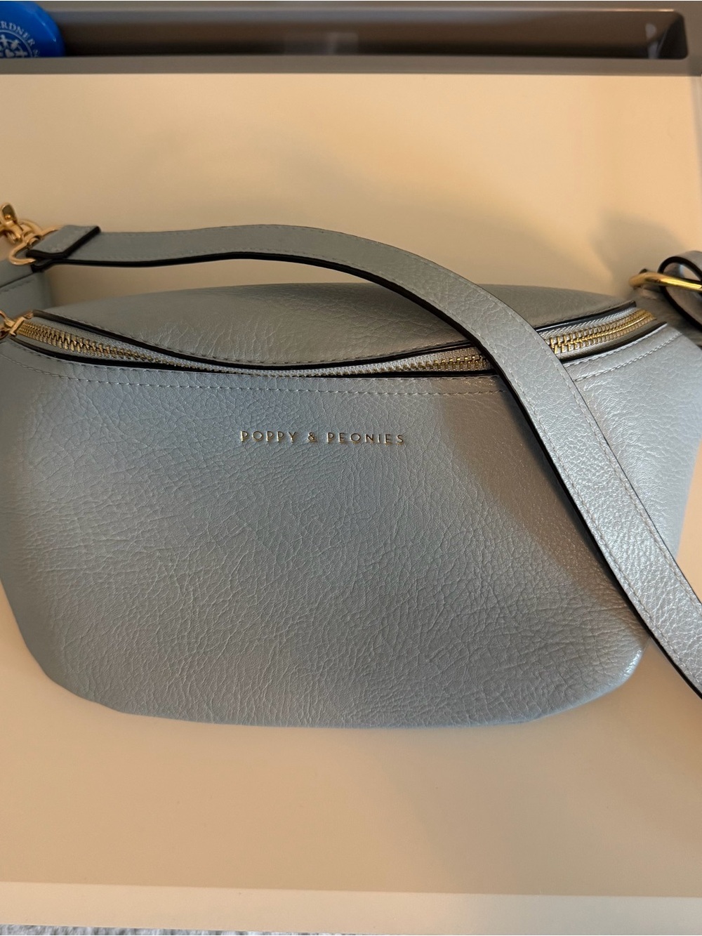 Poppy & Peonies Light Blue Sidekick Vegan Leather Belt Bag